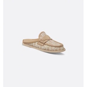 Dior Boy Mule Beige Cotton Embroidered with Dior Oblique Motif and Calfskin Panels