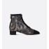 Naughtily-D Heeled Ankle Boot Transparent Mesh with Black Dior Roses Embroidery and Suede Goatskin