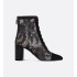 Naughtily-D Heeled Ankle Boot Transparent Mesh with Black Dior Roses Embroidery and Suede Goatskin