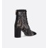 Naughtily-D Heeled Ankle Boot Transparent Mesh with Black Dior Roses Embroidery and Suede Goatskin