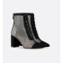 Naughtily-D Heeled Ankle Boot Transparent Mesh with Silver-Tone Strass Cannage Motif and Black Suede Goatskin