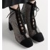 Naughtily-D Heeled Ankle Boot Transparent Mesh with Silver-Tone Strass Cannage Motif and Black Suede Goatskin