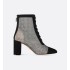 Naughtily-D Heeled Ankle Boot Transparent Mesh with Silver-Tone Strass Cannage Motif and Black Suede Goatskin