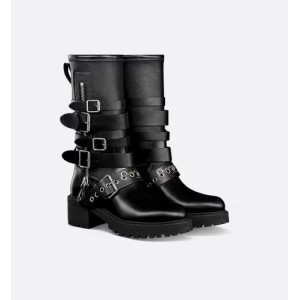 D-Fight Ankle Boot Black Calfskin and Leather-Effect Stretch Material