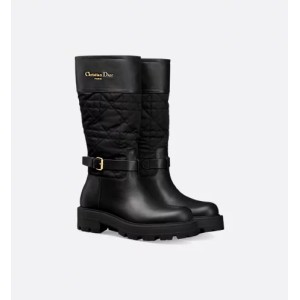 D-Town Boots Black calfskin leather and nylon with cannage pattern embroidery