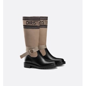 D-Major Boots Warm taupe and black technical fabric with black calfskin leather