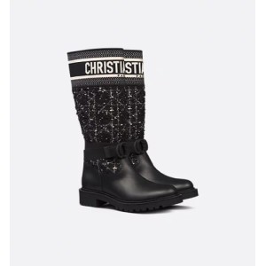 D-Major Boots Black and white cannage tweed and black calfskin leather