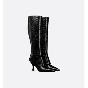 Dior Century Heeled Boots Black calfskin leather with crocodile-effect pattern