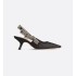 J'Adior slingback pumps Black fabric with gold metallic thread rattan embroidery