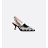 J'Adior slingback pumps Black calfskin leather with white rose embroidery