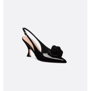 Rose Dior slingback pumps Black patent calfskin leather and velvet