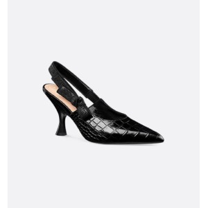 J'Adior slingback pumps Black calfskin leather with crocodile-effect pattern