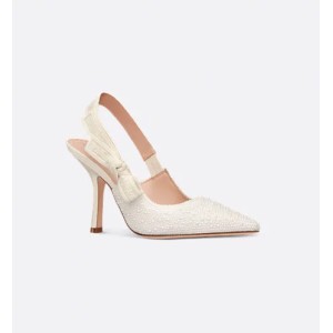 J'Adior slingback pumps Embroidered cotton fabric and white resin beads