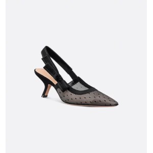 J'Adior slingback pumps Sheer mesh fabric with black polka dots