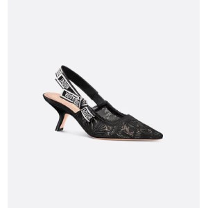 J'Adior slingback pumps Transparent mesh fabric with black Dior Chardons pattern embroidery