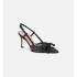 Adiorable slingback pumps Transparent mesh with black cotton thread and crystal embroidery