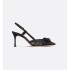 Adiorable slingback pumps Transparent mesh with black cotton thread and crystal embroidery