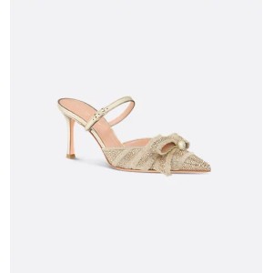 Dior Or Adiorable high-heeled mules Gold-tone cotton fabric with metallic thread embroidery and crystal embellishments and laminated lambskin leather