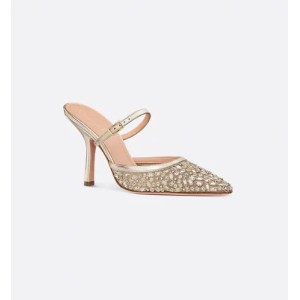 Dior Or Dior Capture high-heeled mules Gold-tone laminated lambskin and sheer mesh with micro-mirror embroidery and beading
