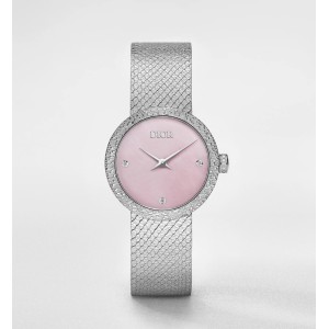 La D de Dior Satine  Ø 25 MM, Steel, Pink Mother-Of-Pearl and Diamonds