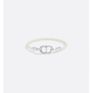 CD Icon Braided Leather Bracelet Beige Lambskin and Silver-Finish Brass  