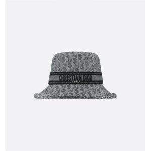 D-Bobby Dior Oblique Small-Brim Bucket Hat  Anthracite Gray Stonewashed Denim Jacquard