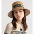 D-Bobby Large Brim Hat   Straw with Beige and Black Embroidered Band