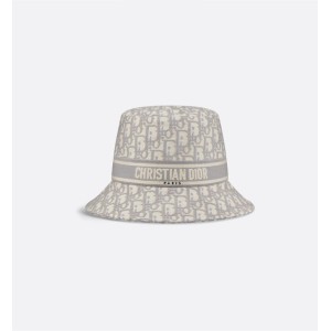 Dior Oblique Small Brim Bucket Hat  White and Gray Embroidery