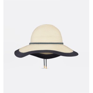 Dioriviera D-Sunset Large Brim Hat   Ivory and Deep Blue Straw
