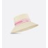 Dioriviera D-Bobby Large Brim Bucket Hat    Ivory Straw with Pink and White Embroidered Band 