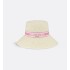 Dioriviera D-Bobby Large Brim Bucket Hat    Ivory Straw with Pink and White Embroidered Band 