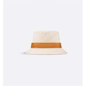 Teddy-D Dior Oblique Small Brim Bucket Hat    Beige Jacquard with Camel Smooth Lambskin Band    