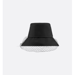 Teddy-D Large Brim Bucket Hat with Veil     Black Cotton Blend