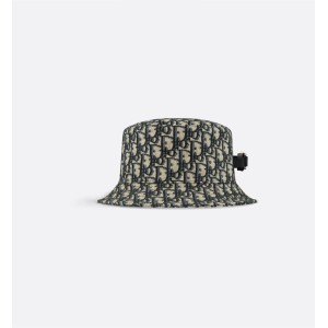 Dior Oblique Bucket Hat     Navy Blue and Beige Blended Cotton Jacquard