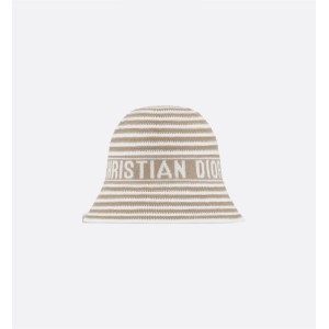 Dioriviera D-Tulipe Small Brim Cloche   Beige and White Cotton-Blend Knit 