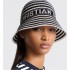Dioriviera D-Tulipe Small Brim Cloche   Navy Blue and White Cotton-Blend Knit