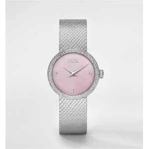La D de Dior Satine Ø 25 MM, Steel, Pink Mother-Of-Pearl and Diamonds