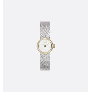 La Mini D de Dior Satine Ø 19 MM, Steel, Yellow Gold, White Mother-Of-Pearl and Diamonds   