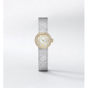 La Mini D My Dior Ø 19 MM, Steel, Yellow Gold, White Mother-Of-Pearl and Diamonds