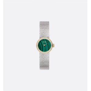 La Mini D de Dior Satine Ø 19 mm, Steel, Yellow Gold, Malachite and Diamonds