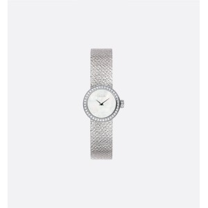 La Mini D de Dior Satine Ø 19 MM, Steel, White Mother-Of-Pearl and Diamonds