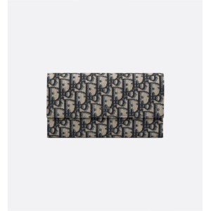 Long Flap Wallet  Beige and Black Dior Oblique Jacquard