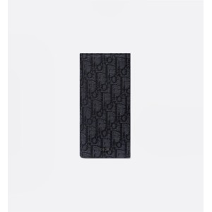 Long Vertical Wallet Black Dior Oblique Jacquard
