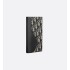 Saddle Long Vertical Wallet Black Grained Calfskin Marquetry with Beige and Black Dior Oblique Jacquard
