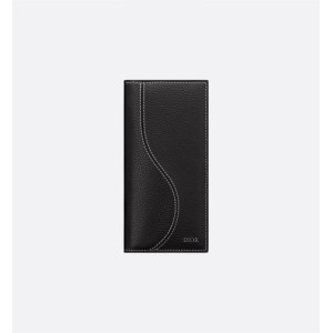 Saddle Long Vertical Wallet  Black Grained Calfskin