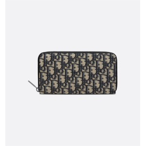 Long Zipped Wallet Beige and Black Dior Oblique Jacquard