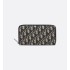 Long Zipped Wallet Beige and Black Dior Oblique Jacquard