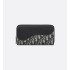 Saddle Long Zipped Wallet Black Grained Calfskin Marquetry with Beige and Black Dior Oblique Jacquard