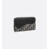 Saddle Long Zipped Wallet Black Grained Calfskin Marquetry with Beige and Black Dior Oblique Jacquard