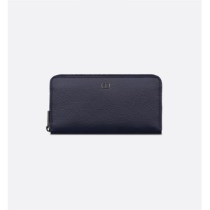 CD Icon Long Zipped Wallet  Navy Blue Grained Calfskin